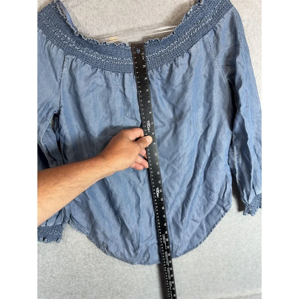 Michael Michael Kors Blouse Womens XS Blue Off‎ Shoulder Long Sleeve Lyocell Top